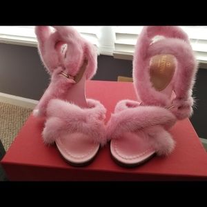 Valentino Bright Pink Fur Sandals